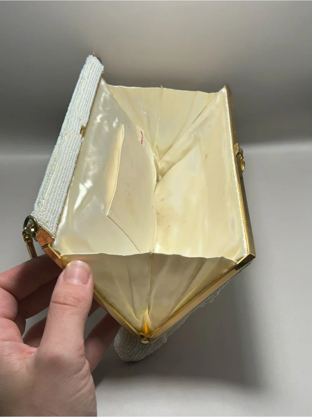 Ivory Beaded Evening Clutch with Gold Handle